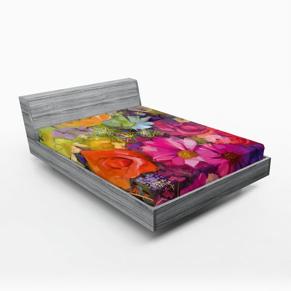 Ambesonne Floral Fitted Sheet, Daisies Peony Gerbera, California King, Multicolor