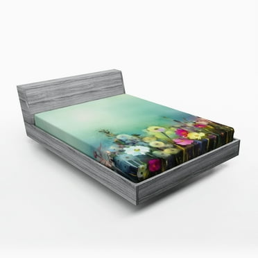 Ambesonne Floral Fitted Sheet, Dandelion Daisy Poppy, Queen Size, Multicolor