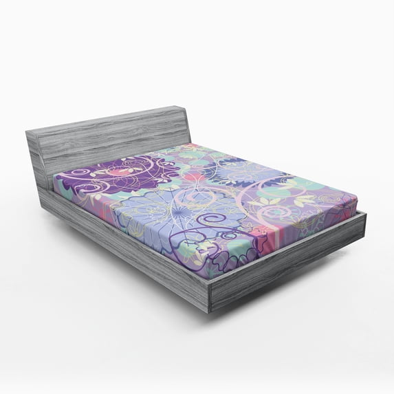 Ambesonne Floral Fitted Sheet, Dandelions Leaves Swirls, Full Size, Multicolor