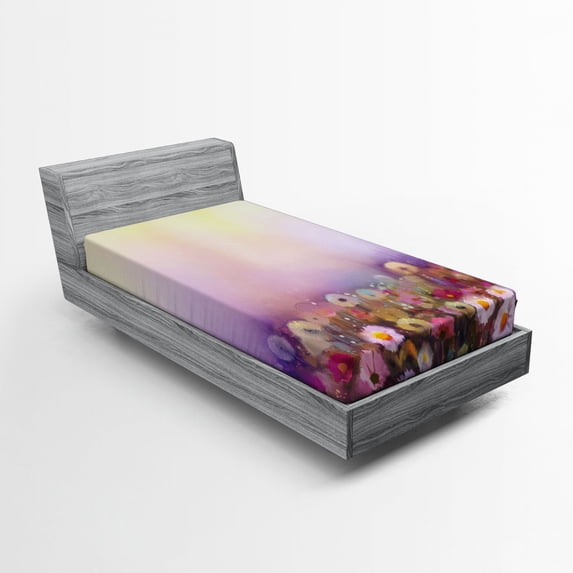 Ambesonne Floral Fitted Sheet, Different Blossom Types, Twin Size, Lilac Pink