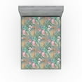 thumbnail image 1 of Ambesonne Floral Fitted Sheet, Exotic Dried Leaves Print, Queen Size, Cadet Blue Pink Green, 1 of 5