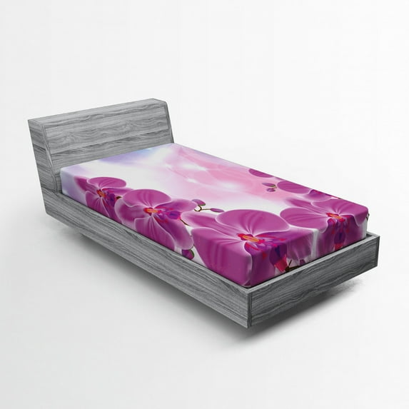 Ambesonne Floral Fitted Sheet, Exotic Orchid Flowers, Twin XL Size, Purple Pale Pink Blue