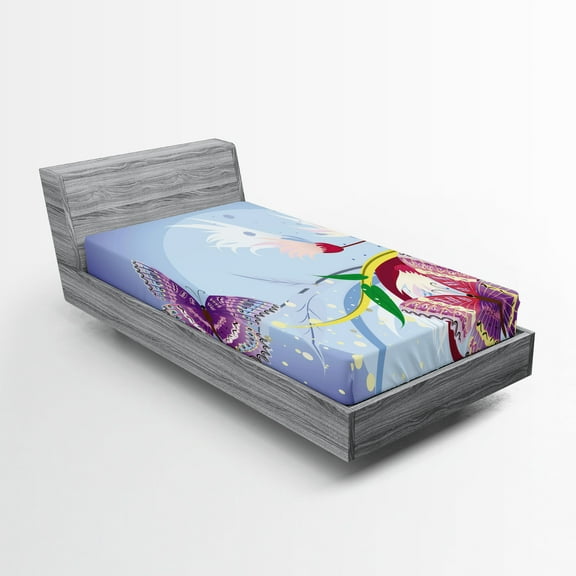 Ambesonne Floral Fitted Sheet, Fantasy Colorful, Twin Size, Multicolor