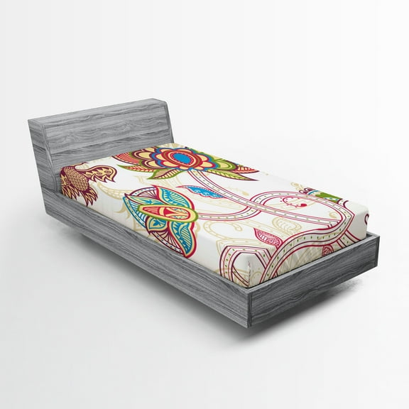 Ambesonne Floral Fitted Sheet, Flower Petal Shabby Plant, Twin XL Size, Multicolor