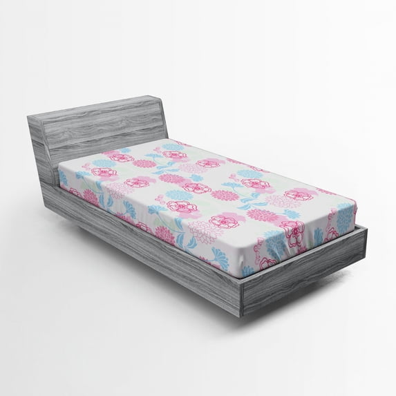 Ambesonne Floral Fitted Sheet, Flowers Ivy Leaves Buds, Twin Size, Pale Green Pale Blue