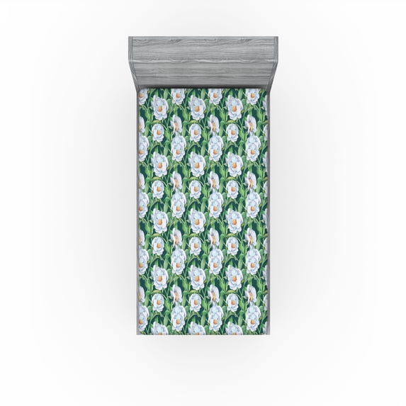 Ambesonne Floral Fitted Sheet, Flowers Meadow Nature Print, Twin XL Size, Hunter Green and Soft Blue
