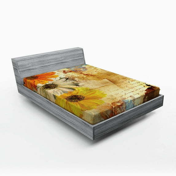Ambesonne Floral Fitted Sheet, Flowers and Poetry Art, Queen Size, Multicolor