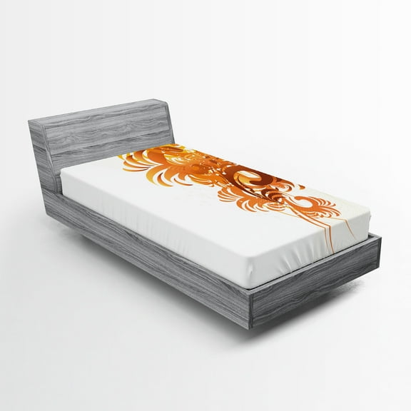 Ambesonne Floral Fitted Sheet, Fractal Flower Swirls Art, Twin XL Size, Orange Yellow Cream