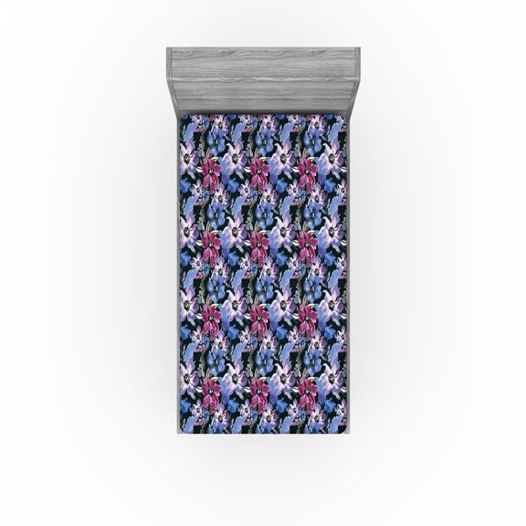 Ambesonne Floral Fitted Sheet, Garden Flowers Romance Vibes, Twin XL Size, Dark Green Lilac Plum