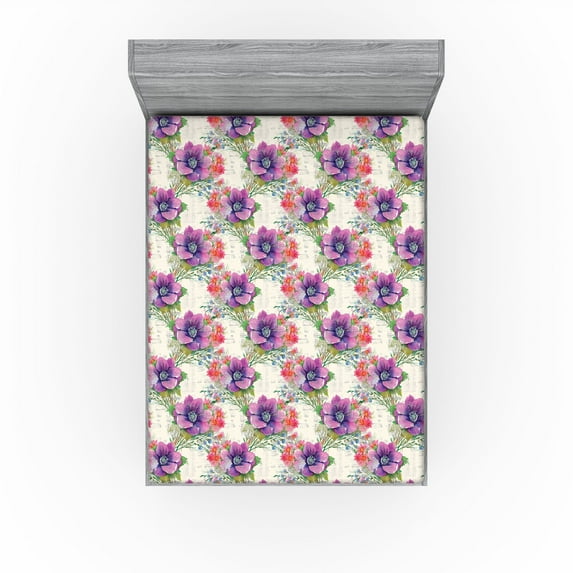 Ambesonne Floral Fitted Sheet, Garden of Spring Flowers, California King, Pale Purple Multicolor