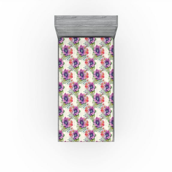 Ambesonne Floral Fitted Sheet, Garden of Spring Flowers, Twin Size, Pale Purple Multicolor