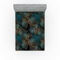 thumbnail image 1 of Ambesonne Floral Fitted Sheet, Geometric Art Retro Flowers, King Size, Petrol Blue and Cinnamon, 1 of 5