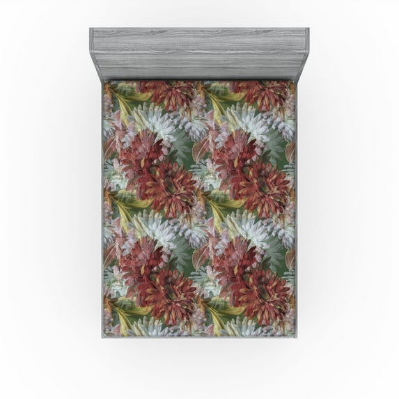Ambesonne Floral Fitted Sheet, Gerbera Shadowy Effect Art, California King, Pale Maroon Olive Green