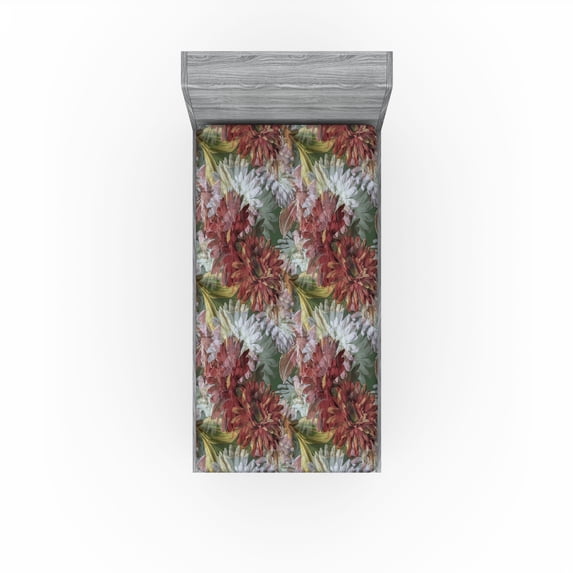 Ambesonne Floral Fitted Sheet, Gerbera Shadowy Effect Art, Twin XL Size, Pale Maroon Olive Green