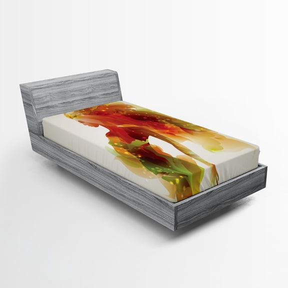 Ambesonne Floral Fitted Sheet, Girl Abstract Lady, Twin Size, Eggshell Orange