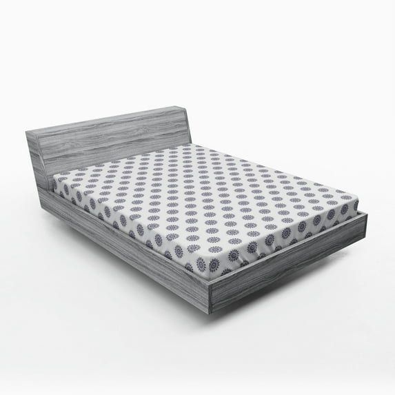 Ambesonne Floral Fitted Sheet, Grey Squares Flowers, Full Size, Grey Grey White