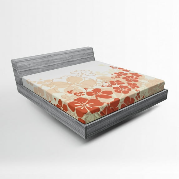 Ambesonne Floral Fitted Sheet, Hawaii Flowers Tropical, Queen Size, Fuchsia Salmon White