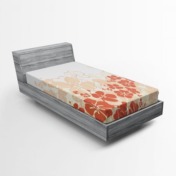 Ambesonne Floral Fitted Sheet, Hawaii Flowers Tropical, Twin Size, Fuchsia Salmon White