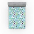 thumbnail image 1 of Ambesonne Floral Fitted Sheet, Hibiscus Exotic Leaves Art, California King, Blue Violet and Pale Green, 1 of 5