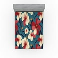 thumbnail image 1 of Ambesonne Floral Fitted Sheet, Hibiscus Tropical Leaves Art, King Size, Cadet Blue Cream and Ruby, 1 of 1