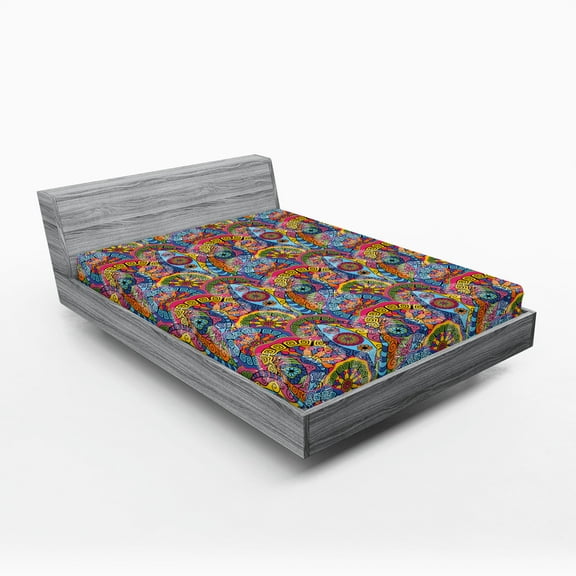 Ambesonne Floral Fitted Sheet, Hippie Aztec Tribal Boho, California King, Multicolor