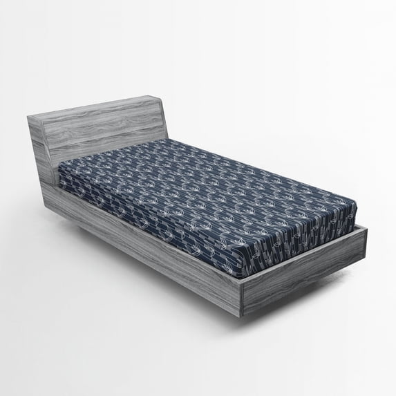 Ambesonne Floral Fitted Sheet, Japanese Striped Graphic, Twin XL Size, Charcoal Grey Dark Blue