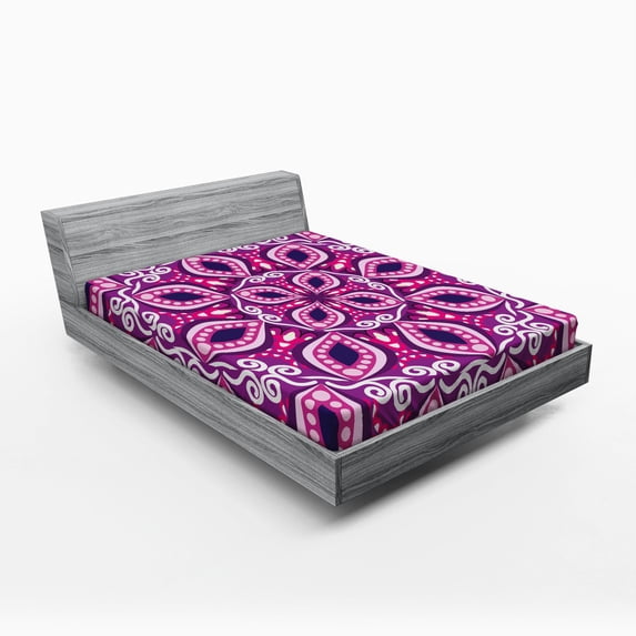 Ambesonne Floral Fitted Sheet, Lace Trippy Flowers Leaf, Full Size, Magenta Pink Plum