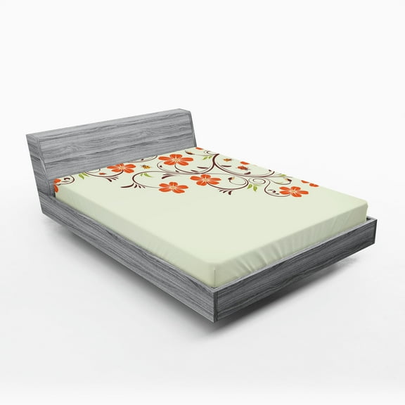 Ambesonne Floral Fitted Sheet, Ladybugs Flowers Spring, Full Size, Pale Green Red