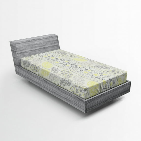 Ambesonne Floral Fitted Sheet, Leaves Branchs Vintage, Twin XL Size, Grey Green