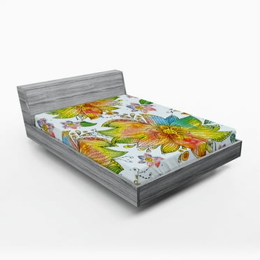 Ambesonne Floral Fitted Sheet, Macro Flower Petals Art, Queen Size, Multicolor