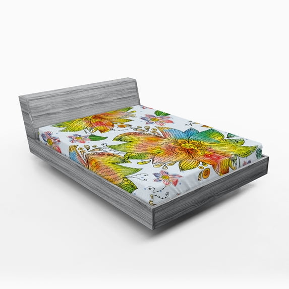 Ambesonne Floral Fitted Sheet, Macro Flower Petals Art, Queen Size, Multicolor