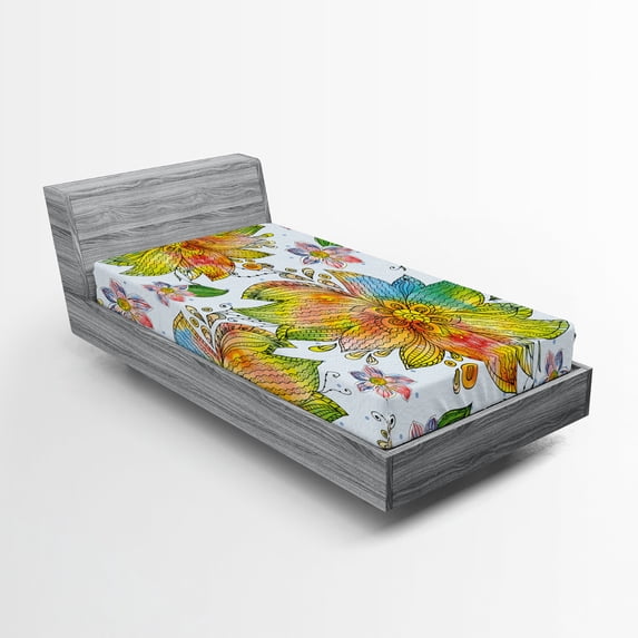 Ambesonne Floral Fitted Sheet, Macro Flower Petals Art, Twin XL Size, Multicolor