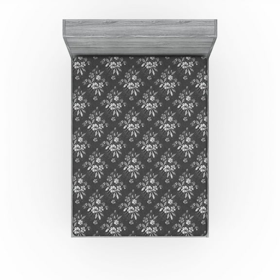 Ambesonne Floral Fitted Sheet, Minimalist Spring Flowers, California King, Dark Grey