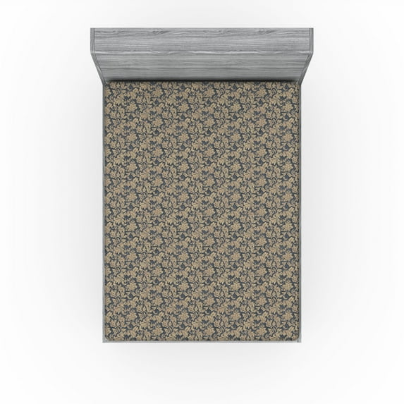 Ambesonne Floral Fitted Sheet, Modern Botany Silhouettes, King Size, Grey Teal and Beige