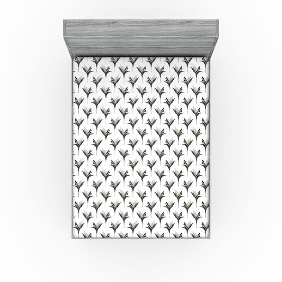 Ambesonne Floral Fitted Sheet, Modern Bouquet Leaves Blooms, California King, Grey and Dark Peach