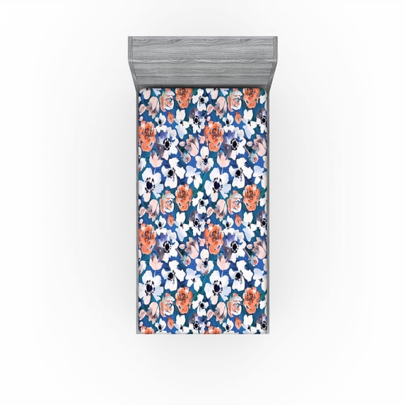 Ambesonne Floral Fitted Sheet, Modern Flourishes Flowers, Twin XL Size, Dark Teal Orange