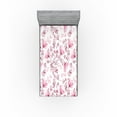 thumbnail image 1 of Ambesonne Floral Fitted Sheet, Modern Romantic Wild Ginkgo, Twin XL Size, Pink Dried Rose and White, 1 of 5