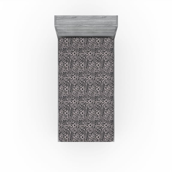 Ambesonne Floral Fitted Sheet, Monochrome Pattern Botanical, Twin XL Size, Pale Grey Charcoal Grey