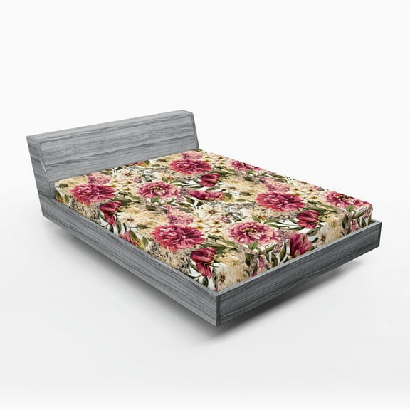 Ambesonne Floral Fitted Sheet, Motley Spring Flowers Leaves, California King, Multicolor