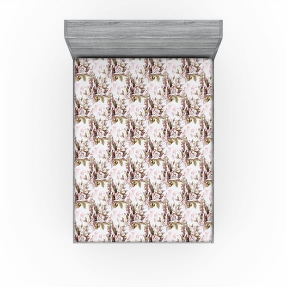 Ambesonne Floral Fitted Sheet, Natural World Flowers Spring, Queen Size, Pale Mauve Reseda Green