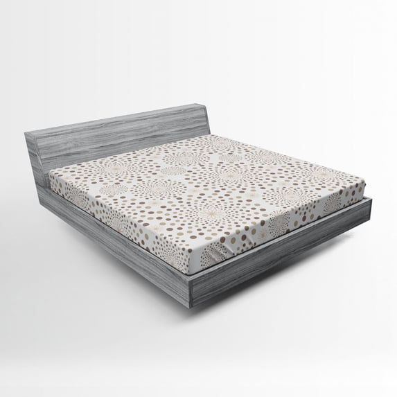Ambesonne Floral Fitted Sheet, Nostalgia Circles Dots, Queen Size, Warm Taupe Cocoa