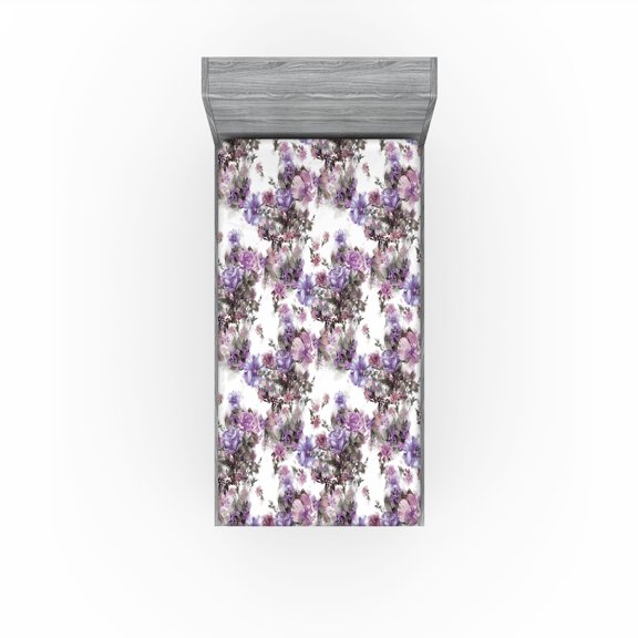 Ambesonne Floral Fitted Sheet, Nostalgic Meadow Pattern Art, Twin Size, Rose Lavender and Sage Green
