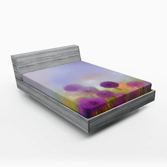 Ambesonne Floral Fitted Sheet, Onion Flowers Pastel, Full Size, Purple Blue