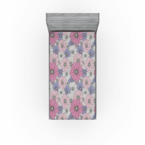 Ambesonne Floral Fitted Sheet, Overlapped Chamomiles Art, Twin Size, Soft Pink and Lavender