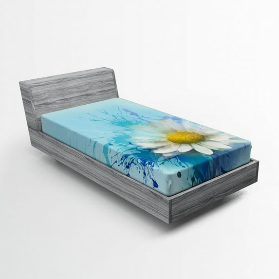 Ambesonne Floral Fitted Sheet, Painting Effect Daisy, Twin Size, White Blue