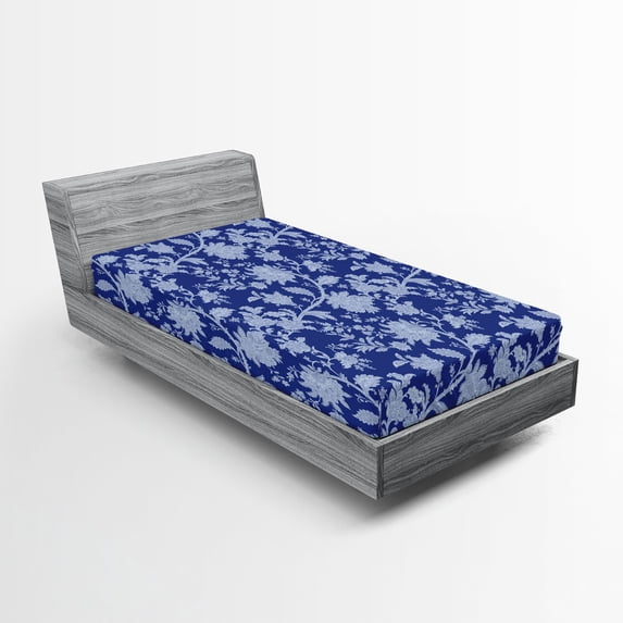 Ambesonne Floral Fitted Sheet, Paisley Pattern Ottoman, Twin Size, Royal Blue