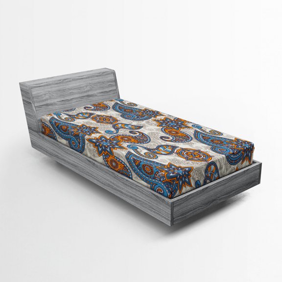 Ambesonne Floral Fitted Sheet, Paisley, Twin XL Size, Violet Blue Marigold