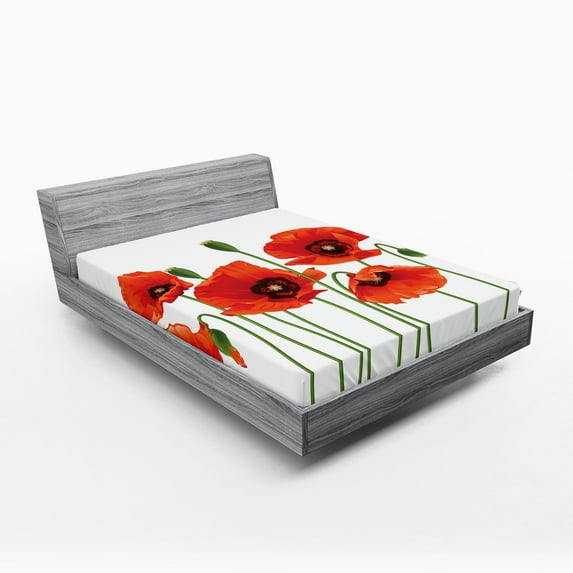 Ambesonne Floral Fitted Sheet, Pastoral Flowers Botany, Full Size, Red and Green