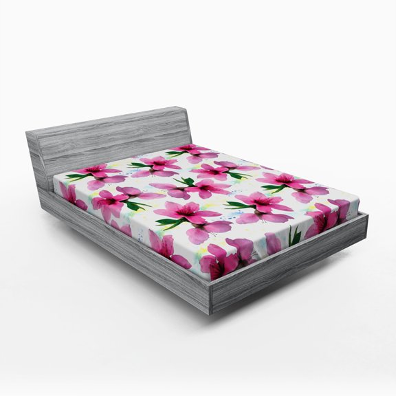 Ambesonne Floral Fitted Sheet, Petals Botany Essence, Full Size, Fuchsia Yellow