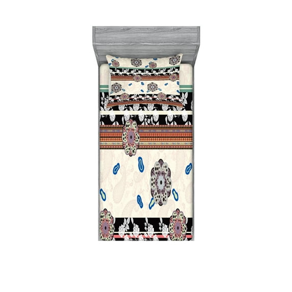 Ambesonne Floral Fitted Sheet & Pillow Sham Set, Abstract Petals and Roses, Twin, Multicolor